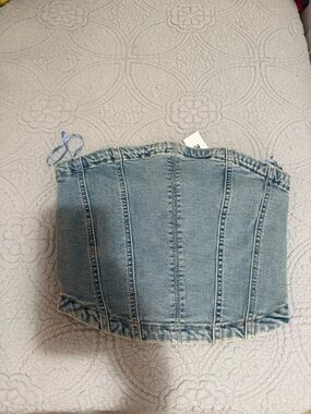 Garage Light Blue Denim Corset Crop Top